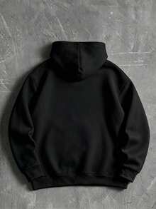 Men's Casual Sports Commute Versatile VS Print Long Sleeve Hooded Pullover Fleece Sweatshirt - Black - View 3