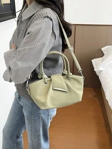 Dedoo 歐美小眾設計麂皮水桶包附扣環，女款街頭手提包，適合秋冬購物、通勤、派對、送禮 - 綠色 - 查看 7