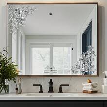 1pc Luxury Silver Floral Mirror Sticker, Home Mirror Decorative Decal, Floral Style Wall Sticker, Self-Adhesive Easy-Peel, High-End Space Atmosphere Decor - Multicolor - View 2