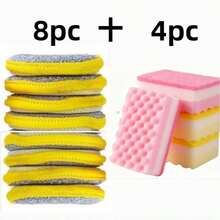Kitchen Cleaning Dual-Sided Sponge Scrubber Nylon Dishwashing Sponge Pot Scrubbing Sponge Block - Sponge Scrubber Square + Yellow Round - View 1
