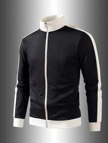 1 buah Jaket Kardigan Wanita Lembut, Nyaman, Bernapas, Kasual, Olahraga, Terbuka Depan, Kerah Tegak, Musim Gugur/Dingin - Hitam - View 2