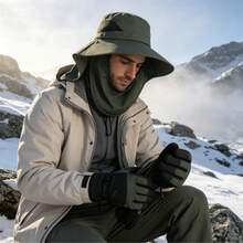 Topi Ember Pelindung Matahari untuk Pria, Topi Hiking Luar Ruangan Musim Panas dengan Masker Wajah yang Dapat Dilepas, Topi Pelindung Matahari UV - Hijau Tentara - View 9