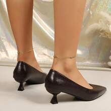Women's Low Heel High Heels, Fashion Classic Elegant Versatile High Heels, Spring/Autumn Comfortable Closed Toe Design, Suitable For Wedding, Party, Walking, Birthday, Work, Office Daily Wear Pumps - Brown - View 9