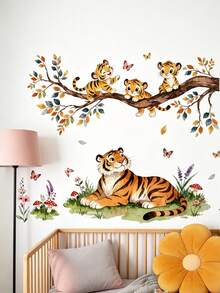 Giraffe Tiger Animal Wall Sticker Bedroom Living Room Home Background Decoration Wall Decal Loving Family Animal Sticker - Multicolor - View 2
