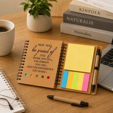 8pcs Set (Notebook + Large Sticky Notes + 5 Long Sticky Notes + Pen), Paige Stationery Set: Inspirational Notebook, Inspirational Quote Style Signature Pen, Sticky Notes, Pen, With Brown Category Label Bar, Includes Sticky Notes, Paper Stationery Combination Set - Multicolor - View 5