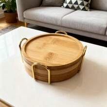 Bamboo Coaster Set With Holder - Natural Wood Coasters Waterproof Heat-Resistant For Home/Bar/Kitchen Decor - Wood Color - View 7