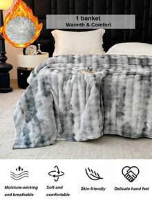 1pc New Printed Bubble Fleece Blanket - Ultra Soft & Skin-Friendly, Perfect For Living Room, Bedroom, Office, Study, Guest Room, Sofa And Car Travel - Textured Design, Machine Washable, Comfortable All Seasons - Ink Wash Painting - Gray - View 4