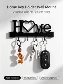 1pc Home Love Shaped Key Holder Wall-Mounted Entryway Organizer With Hooks, Wall-Mounted Storage Rack, Includes Screws, Requires Drilling, Suitable For Home Decor, Living Room Decor And Housewarming Gift - Multicolor - View 5