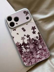 1pc Spray-Painted Metal Phone Case With Small Sheep Skin Texture And Fine Holes, Compatible With Apple 11/12/13/14/15/16/17/18 Pro Max, A10S/A11/A12/A13/A14/A15/A16/A17/A04/A05/A06/A07/A54/A55/A56/A34/A35A/36/S20FE/S21/S21+/S21 Ultra/S22/S23/S24/S25/S25 Plus/S25 Ultra/S26/S26 Pro/S26 Ultra, A54/Honro/ 12C/13C/14C/15C, With Purple Starry Sky And Flower Pattern - Silver White - View 1