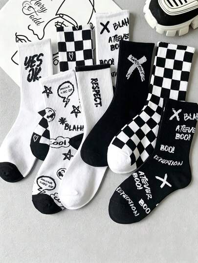 8 Pares de Meias Femininas Versáteis e Altamente Atraentes de Estilo de Rua, Meias Longas Brancas Personalizadas para Esportes de Outono, Estilo Universitário (1/4/8/12/16 Pares)