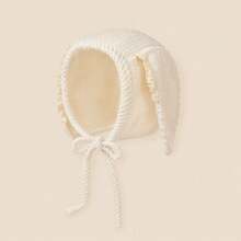 1pc Cute Rabbit Ear Corduroy Lace Decor Baby Beanie Hat, Ear Protection Newborn Cap For Autumn/Winter, Suitable For Daily Home And Outdoor Wear - Ear - View 6