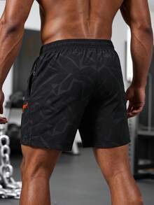 Men's Horn Print Running Fitness Sports Casual Shorts - Black - View 5