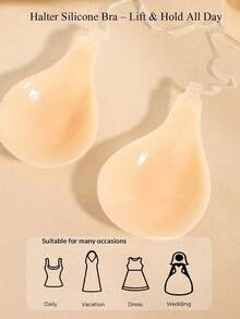 1pc Silicone Bra, Wedding Dress Bra, Invisible Bra, Strapless Silicone Bra, Washable, Nipple Covers, Comfortable Waterproof Bra, Women's Silicone Push-Up Bra Set, Popular Style - Multicolor - View 1