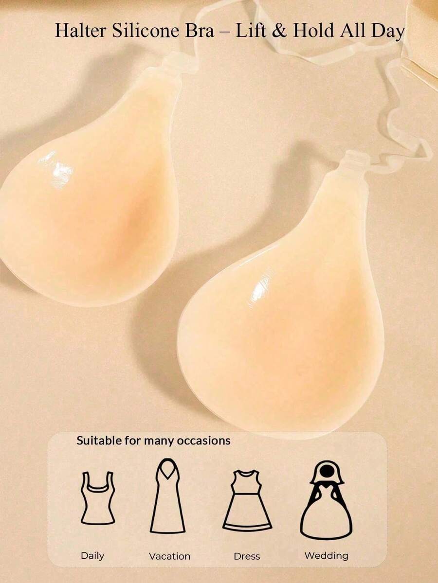 1pc Silicone Bra, Wedding Dress Bra, Invisible Bra, Strapless Silicone Bra, Washable, Nipple Covers, Comfortable Waterproof Bra, Women's Silicone Push-Up Bra Set, Popular Style - Multicolor - View 1