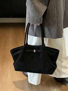 1 Stück einfarbige matte Leder-Schultertasche für Damen, Vintage-Mode, kleine Kapazität, Handtasche mit doppeltem Griffdesign, Magnetverschluss, geeignet für Reisen, Einkaufen, Dates, Damen-Geschenk, geeignet für Teenager-Mädchen, Studenten, Anfänger und Büroangestellte, perfekt für Büro, Campus, Arbeit, Geschäft, Pendeln, Outdoor, Reisen, Ausflüge - Schwarz - Übersicht 3