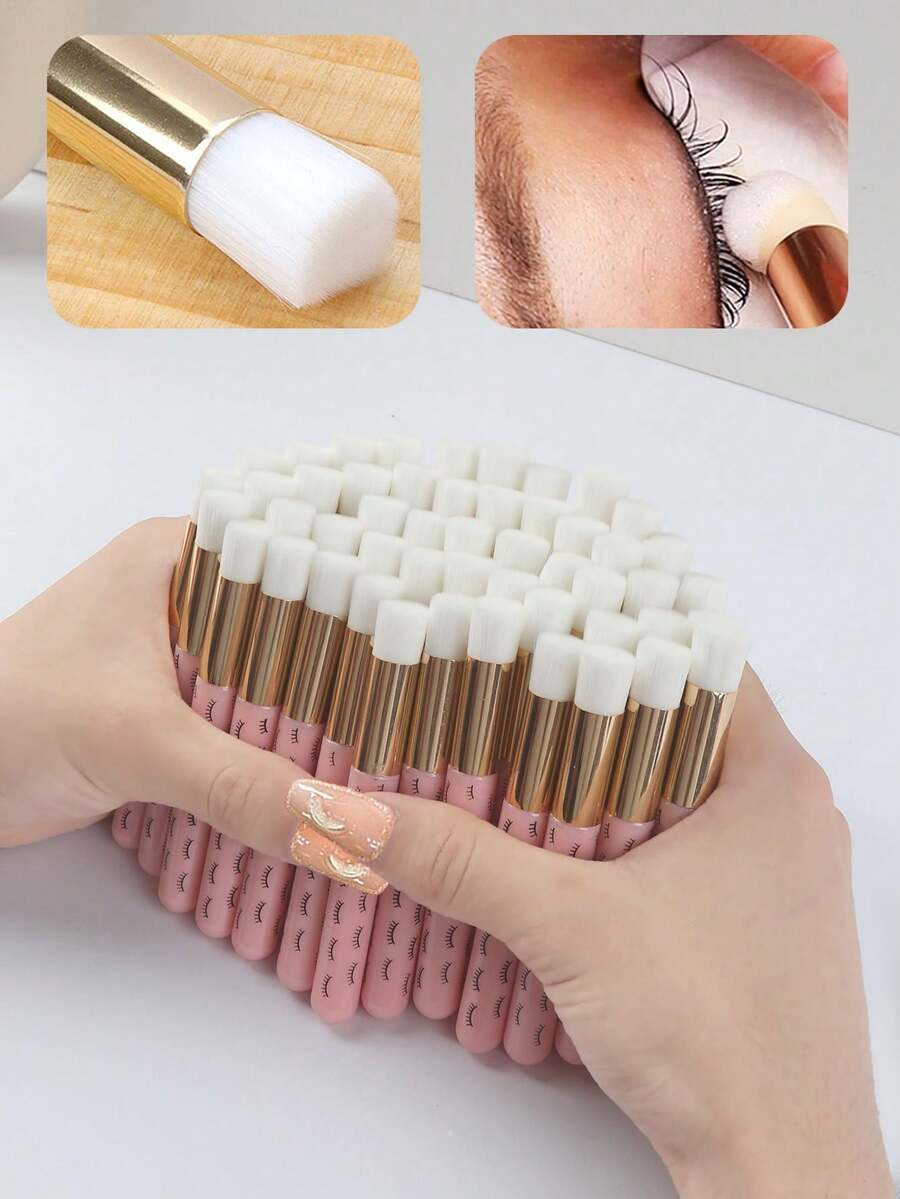 Pink Eyelash Mousse Cleaning Brush 5pcs/Pack, Solid Color Eyelash & Nose Mousse Pore Cleaning Brush For Facial Cleansing - Pink - View 1