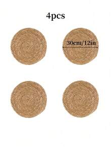 4/6pcs Set Woven Placemats, Round Rattan Placemats, Natural Handmade Water Hyacinth Placemats, Farmhouse Style Woven Placemats, Country Style Woven Willow Table Mats, Suitable For Dining Table, Home, Wedding - Primary Color - View 9