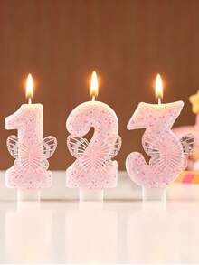 1pc Numeric Birthday Candle, Butterfly Birthday Cake Candle, Pink Glitter Cake Decor, Suitable For Girls And Women Anniversary Celebration - Pink - View 8