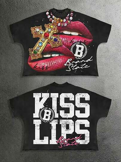 Camisetas de algodón 100% con estampado de labios en llamas, cómodas de manga corta para deportes al aire libre y vacaciones, camisetas de verano para hombres, regalos de vacaciones.