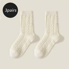 3/6 Pairs Thickened Diagonal Rib Mid-Calf Socks, Warm And Comfortable, Solid Color Long Socks, Moon Socks, Antibacterial And Moisture-Absorbing, Comfortable And Warm, Suitable For Sports, Home, Casual And Commuting - Multicolor - View 9
