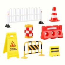Mini Traffic Barrier Road Cones Sign Model Set, HO Scale Train Railway Diorama Scene Accessories, Mini Construction Fence Warning Sign Figurines For Railroad Layout Micro Landscape DIY Craft Hobby Supplies - H - View 6