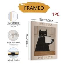 1pc Modern Minimalist Coffee Cat Poster With Motivational Quote "Coffee First, People Second" - Suitable For Coffee Shop, Kitchen, Frameless Home Office Decor - Multicolor - View 15