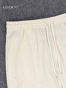 Men's Beige Wide Leg Cargo Pants With Black Buckle Strap Decor, Multi-Pocket Style - Light Yellow - View 5