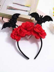 Halloween Glitter Bat Black Rose Funny Cute Headband Ghost Festival Party Decoration Hair Accessory Set - Multicolor - View 5