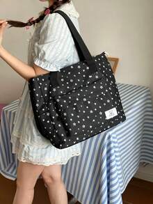 Bolsa Tote de Grande Capacidade com Estampa de Estrela Fofa, Bolsa Feminina Casual e Prática com Múltiplos Bolsos, Adequada para Campus, Passeios Diários, Bolsa de Ombro - Multicolorido - Visão 3