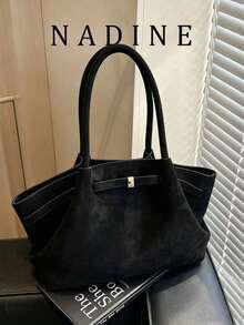1 Stück einfarbige matte Leder-Schultertasche für Damen, Vintage-Mode, kleine Kapazität, Handtasche mit doppeltem Griffdesign, Magnetverschluss, geeignet für Reisen, Einkaufen, Dates, Damen-Geschenk, geeignet für Teenager-Mädchen, Studenten, Anfänger und Büroangestellte, perfekt für Büro, Campus, Arbeit, Geschäft, Pendeln, Outdoor, Reisen, Ausflüge - Schwarz - Übersicht 6