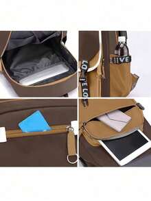 1pc Cute Capybara Colorblock Backpack, Lightweight Multi-Compartment Student Bag, Can Hold Textbooks, Laptop And Umbrella, Unisex - Brown - View 5