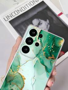 1pc Transparent TPU Anti-Drop Painted Green Marble Pattern Phone Case Compatible With Samsung Galaxy S23 Ultra/A14/A24 Android Phone Note12pro/Pixel 8/8 Pro/9 Pro XL Android Phone - Multicolor - View 2