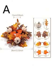 1pc Fall Candle Ring Wreath, Autumn Pumpkin Maple Leaf Table Centerpiece, Farmhouse Rustic Candle Holder Garland, Thanksgiving Dining Table Coffee Table Kitchen Cabinet Decoration, Seasonal Home Decor Gift - Multiple Styles - View 7