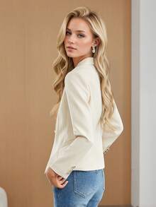 Beige Women's Small Blazer Jacket, Long Sleeve, 2026 New Spring/Autumn, Elegant Casual Style, Premium Quality - Beige - View 5