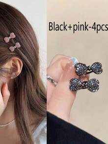 6pcs Small Rhinestone Bow Hair Clips, High-End Luxury Rhinestone Hair Clips, Mini Exquisite Side Bangs Hair Clips, Fashion Crocodile Pattern Hair Clips, Suitable For Side Bangs, Forehead Loose Hair, Perfect For Campus, Dating, Vacation Use, Practical Hair Accessories! - Multicolor - View 7