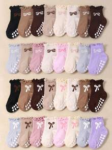 6/12/24 Pairs Random Baby Ruffle Socks, Anti-Slip, Cute Bow Pattern, Newborn Essentials Stuff, Fall Socks, Baby Shower Gifts, Halloween, Ruffle Socks - Multicolor - View 1