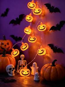 10/20LED Halloween Pumpkin LED String Lights, Battery Operated Indoor Outdoor Window Fireplace Porch Decor Lights, Halloween Haunted House Party Thanksgiving Harvest Atmosphere Decorations - Multicolor - View 7