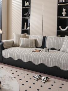 1pc Faux Linen Sofa Cushion, Curved Edge Design, Pet-Friendly All-Season Non-Slip Protective Cushion, Suitable For 1-4 Seater Sofa Protection And Decoration, Old Sofa Refurbishment - Grey - View 5