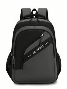 Unisex Backpack, Black Grey Contrast Sport Star Label Daypack, Multi Front Zipper Storage, For School Fitness Daily Commute - Multicolor - View 13