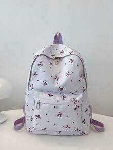 3pcs/Set Casual Collegiate Bow Print Backpack Set, Includes Backpack, Lunch Bag, Crossbody Bag & Pencil Case, With Laptop Compartment, Adjustable Straps, Multi-Pockets, Multi-Functional Daily Backpack Set, Suitable For Women/Girls/Teens/College Students/Graduates, Everyday Use/Vacation/Travel/Back To School, Cute Bow Backpack, Back To School Essential, College Backpack, College Must-Have , Purple - Purple - View 10