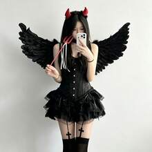 1 Peça Fantasia de Anjo Demônio com Asas - Traje de Penas Falsas Macias Brancas com Tiara em Formato de Coração, Estrutura de Papelão Durável Leve e Ajustável - Adequado para Halloween, Natal, Festa de Casamento, Cosplay, Acessórios de Fantasia - Multicolorido - Visão 5