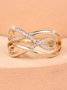 1 Elegant Double-Layered Interwoven Infinity Symbol Women's Ring - A Delicate And Refined Ring Perfect For Work, Dates, Or As A Gift - Yellow Gold - View 2
