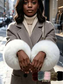1 Pair Solid Color Faux Fur Cuffs With Fluffy Trim, Ideal Accessory For Christmas, Party And Performance Costumes, Halloween - Multicolor - View 4