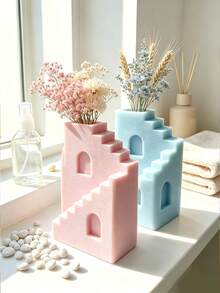 3D Printed Macaron Color Gradient Staircase Vase, Matte Texture Architectural Style Flower Arrangement Decor, Bedside Table Dried Flower Storage Ornament For Bedroom, Niche Premium Home Decor Craft - Multicolor - View 2