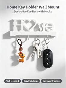 1pc Home Love Shaped Key Holder Wall-Mounted Entryway Organizer With Hooks, Wall-Mounted Storage Rack, Includes Screws, Requires Drilling, Suitable For Home Decor, Living Room Decor And Housewarming Gift - Multicolor - View 3