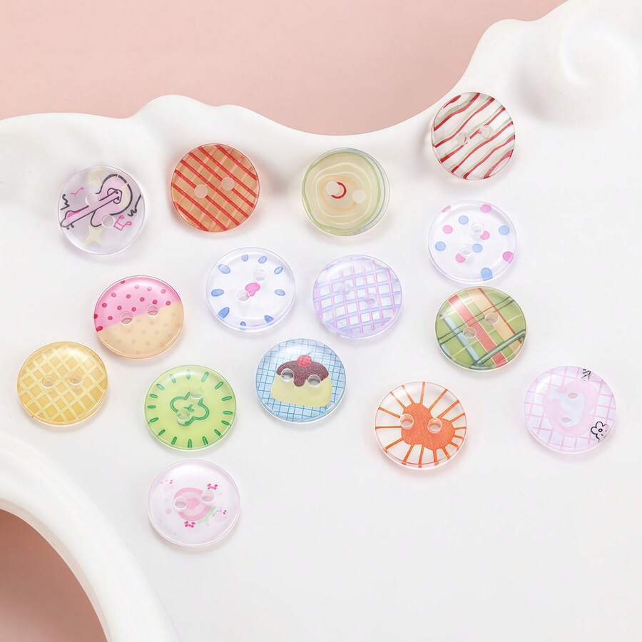 10/20/30/45/60 PCS 1.2cm Creative Cartoon Colorful Transparent Round Two-Hole All-Season Buttons, Suitable For Clothing Accessories, Dresses, Jackets, Shirts, Sweaters DIY Accessories, Dolls, Phone Case Decorations