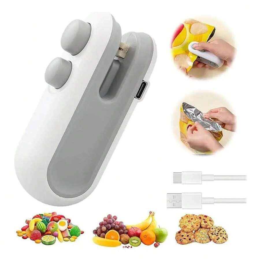 Mini Máquina Selladora Recargable De Bolsas Portátil Para Alimentos Ahorra Dinero Recargable USB Ideal Para Uso Doméstico Y Al Aire Libre 2 en 1 Cortador Invisible Rápido Y Uniforme - 1 - Ver 1