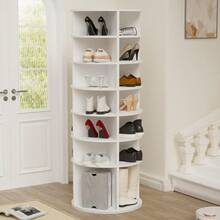 Rotating Shoe Rack Tower, Spinning Storage Rack, Standing 360° Revolving Shoe Organizer - 7 Floors, With the Ground Floor Raised Up - View 1