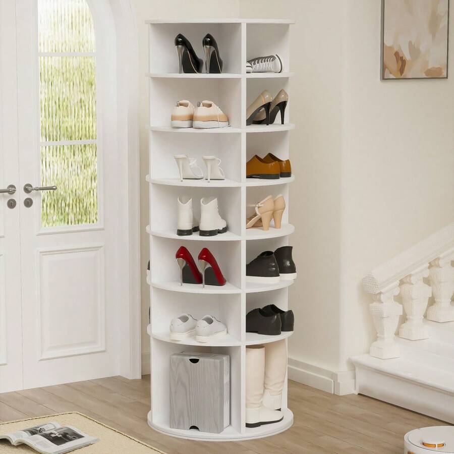 Rotating Shoe Rack Tower, Spinning Storage Rack, Standing 360° Revolving Shoe Organizer - 7 Floors, With the Ground Floor Raised Up - View 1