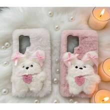 Casing Ponsel Anak Anjing Motif Pita 3D Mewah Musim Gugur/Dingin untuk S22/S23/S24/S25/S26 Ultra/Plus, Liontin Hati Gaya Feminin Lucu, Perlindungan Penuh Tahan Guncangan - Putih - View 1